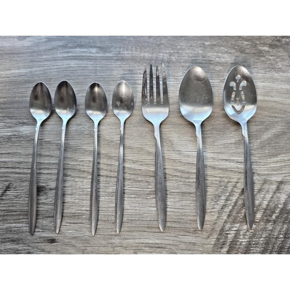 7 PC 1881 Rogers Stainless Oneida Serving Iced Tea‎ Spoons Fork Vintage Flatware